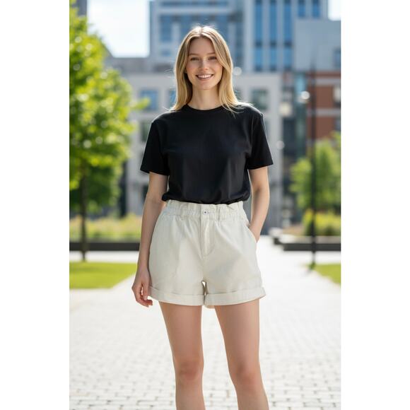 SANCTUARY Shorts Size 32 NEW Elastic Waist Cuffed Short Paperbag Cream Ivory - Picture 1 of 7